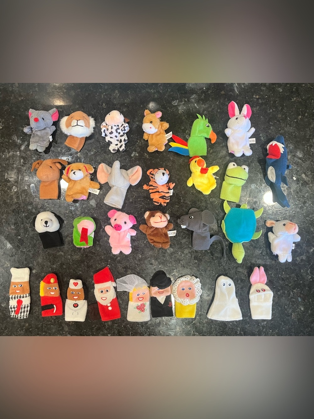 Assorted Plush Finger Puppet Set - Multi-Color Animals People Kids Toys 29pc